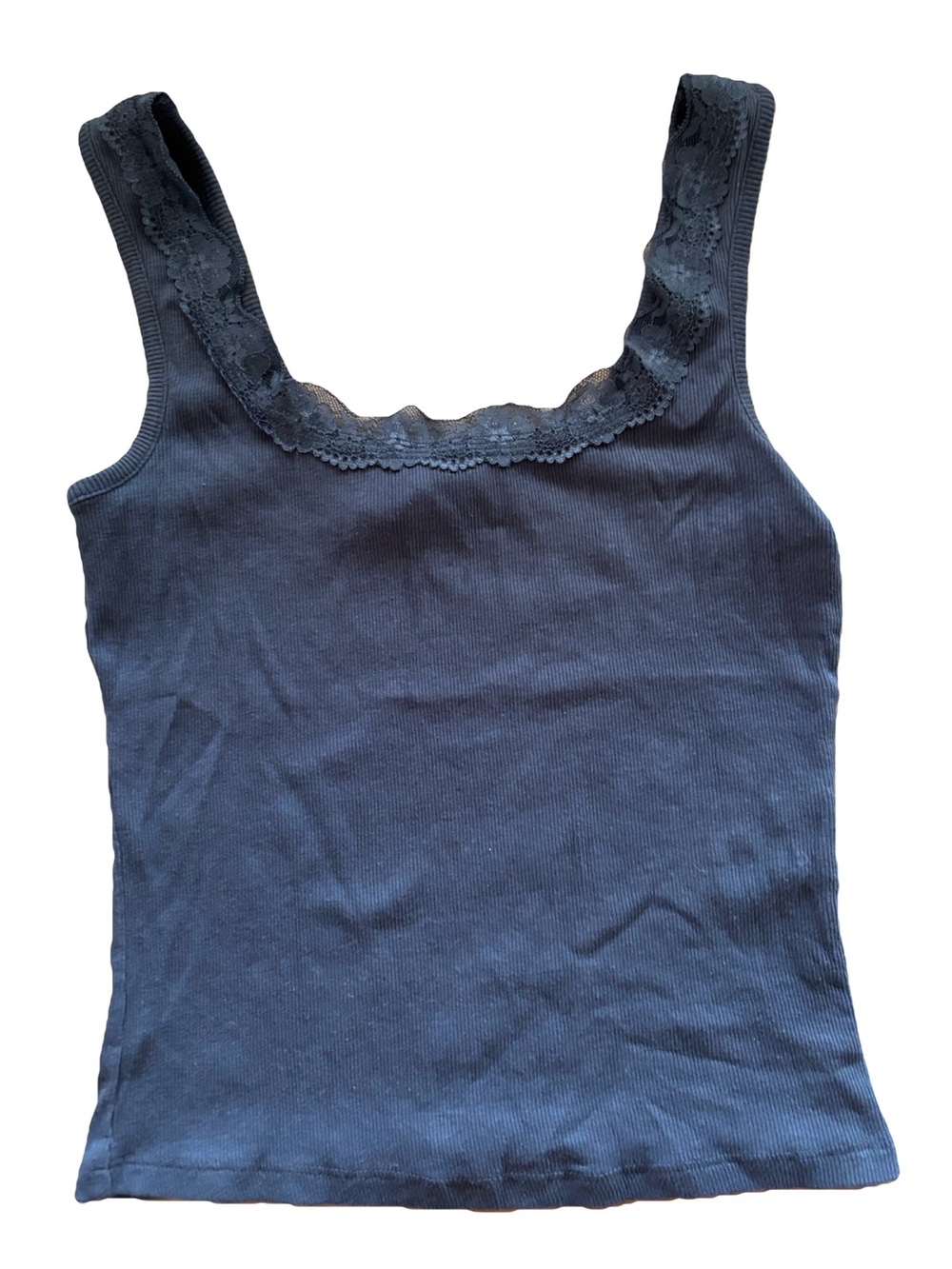 H&M Navy Lace-Trim Ribbed Tank Top